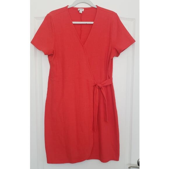 J Crew Factory Textured Cotton Wrap Dress in Size L Spring Beach Travel Feminine - Picture 1 of 6